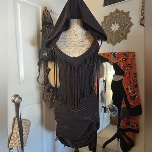 Hooded Fringe Minidress